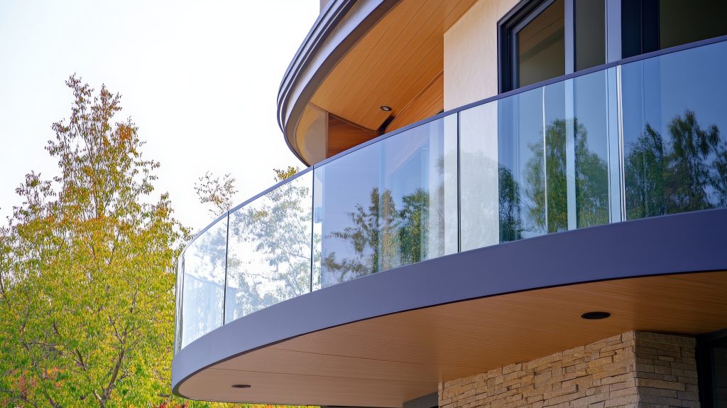 curve tempered laminated glass railing balustrade panels frame less safety glass for modern architecture and interior concept for aluminum balcony or terrace design with glazing profile