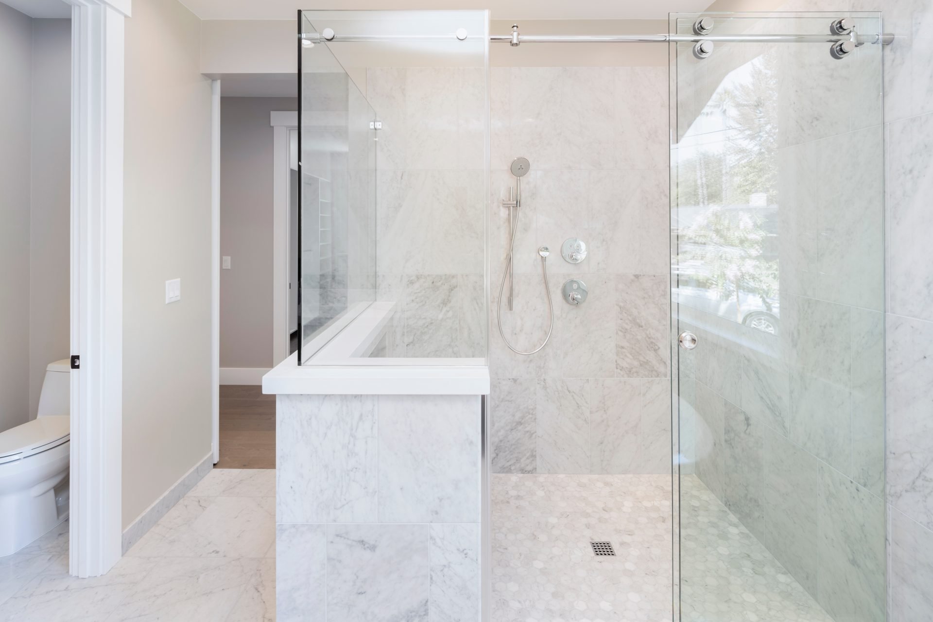 glass shower in modern home.